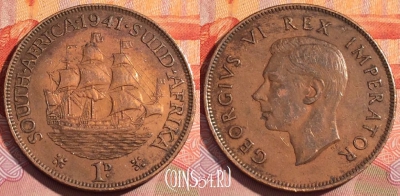 ЮАР (Южная Африка) 1 пенни 1941 года, KM# 25, 266a-050