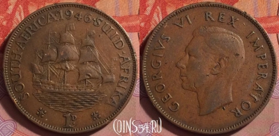 ЮАР (Южная Африка) 1 пенни 1946 года, KM# 25, 296j-118