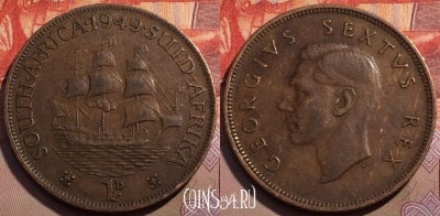 ЮАР (Южная Африка) 1 пенни 1949 года, KM# 34.1, 188b-140