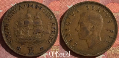 ЮАР (Южная Африка) 1 пенни 1949 года, KM# 34.1, 353-038