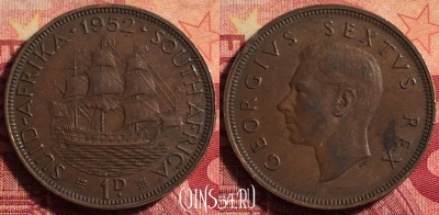 ЮАР (Южная Африка) 1 пенни 1952 года, KM# 34.2, 177j-004