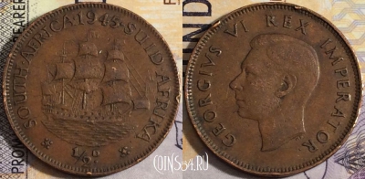 ЮАР (Южная Африка) 1/2 пенни 1945 года, KM# 24, 159-029