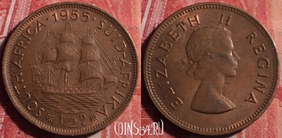 Южная Африка 1/2 пенни 1955 года, KM# 45, 190j-006