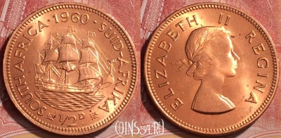 Южная Африка 1/2 пенни 1960 года, UNC, 165l-057