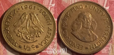Южная Африка 1/2 цента 1961 года, KM# 56, 453o-135 ♛