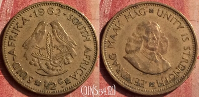 ЮАР (Южная Африка) 1/2 цента 1962 года, KM# 56, 402-080