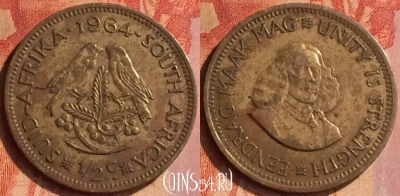 ЮАР (Южная Африка) 1/2 цента 1964 года, KM# 56, 125o-080