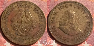 ЮАР (Южная Африка) 1/2 цента 1964 года, KM# 56, 298o-069