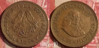Южная Африка 1/2 цента 1964 года, KM# 56, 453o-143