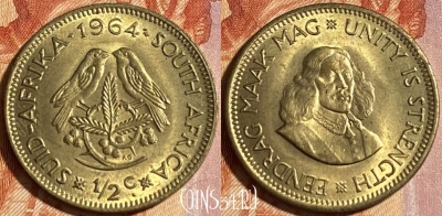 Южная Африка 1/2 цента 1964 года, KM# 56, 464q-573 ♛