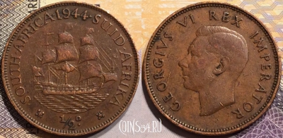 ЮАР 1/2 пенни 1944 года, Король Георг VI, KM# 24, 140-051