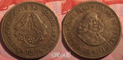 ЮАР 1/2 цента 1962 года, KM# 56, a074-013