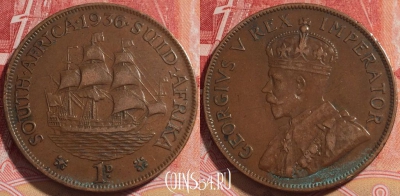 ЮАР (Южная Африка) 1 пенни 1936 года, KM# 14.3, 256-067