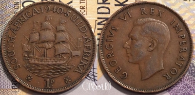 ЮАР 1 пенни 1940 года, ♦ точка после даты, KM# 25, 145-025