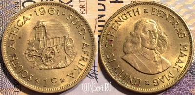ЮАР 1 цент 1961 года, KM# 57, 140-041