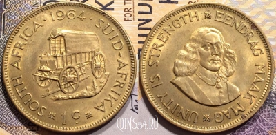 ЮАР 1 цент 1964 года, KM# 57, 141-034