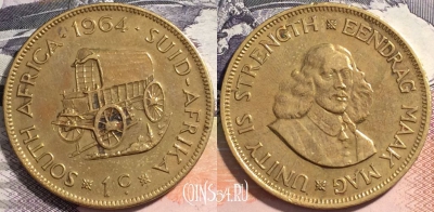ЮАР 1 цент 1964 года, KM# 57, 163-107
