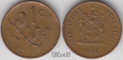 ЮАР 1 цент 1974 года, KM# 82, 133-129