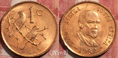 ЮАР 1 цент 1982 года, KM# 109, 209-059
