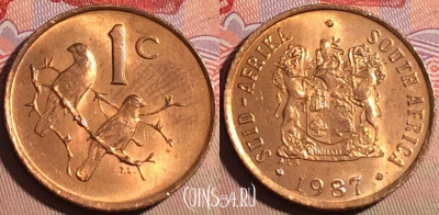 ЮАР 1 цент 1987 года, KM# 82, 208a-088