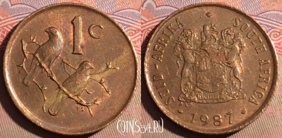 ЮАР 1 цент 1987 года, KM# 82, 221a-070