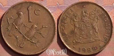 ЮАР 1 цент 1988 года, KM# 82, 206l-030