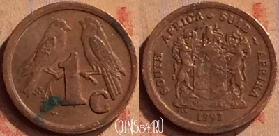 ЮАР 1 цент 1992 года, KM# 132, 414-086