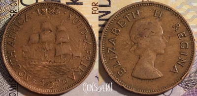 ЮАР 1/2 пенни 1953 года, KM# 45, 159-140