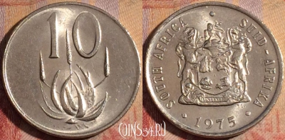 ЮАР 10 центов 1975 года, KM# 85, 168a-049