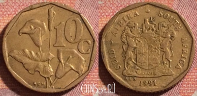 ЮАР 10 центов 1991 года, KM# 135, 374-085