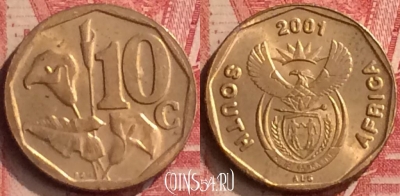 ЮАР 10 центов 2001 г., редкая, KM# 224, 397-084