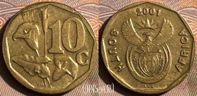 ЮАР 10 центов 2001 г., редкая, KM# 224, 481s-039