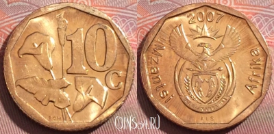 ЮАР 10 центов 2007 года, KM# 341, 254a-129