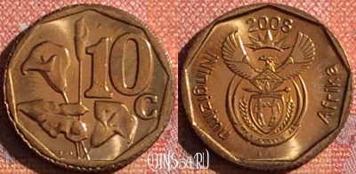 ЮАР 10 центов 2008 года, KM# 441, 041h-039