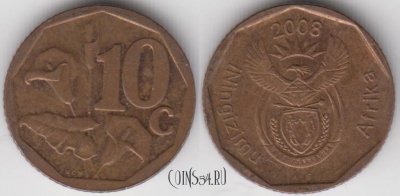 ЮАР 10 центов 2008 года, KM# 441, 125-125