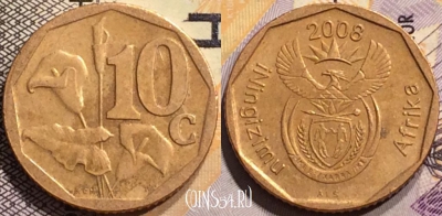 ЮАР 10 центов 2008 года, KM# 441, 146-059