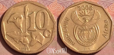 ЮАР 10 центов 2008 года, KM# 441, 360k-035