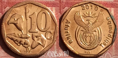 ЮАР 10 центов 2010 года, KM# 494, 254l-097