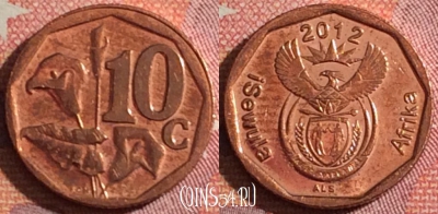 ЮАР 10 центов 2012 года, KM# 530, 356-124