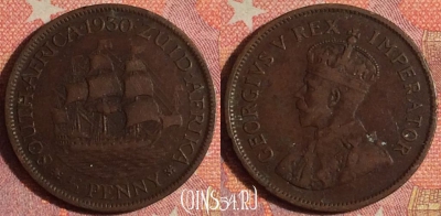 Южная Африка 1/2 пенни 1930 г., редкая, KM# 13.2, 372-052
