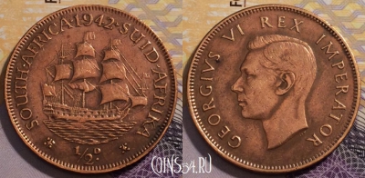 ЮАР 1/2 пенни 1942 года, KM# 24, 235-005