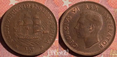 Южная Африка 1/2 пенни 1942 года, KM# 24, 365-057 ♛