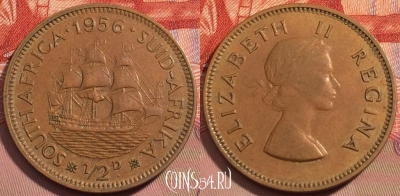 ЮАР (Южная Африка) 1/2 пенни 1956 года, KM# 45, 244-031
