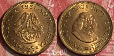 Южная Африка 1/2 цента 1961 года, KM# 56, 454o-130 ♛