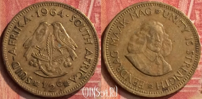 ЮАР (Южная Африка) 1/2 цента 1964 года, KM# 56, 398-005
