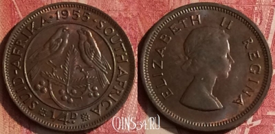 Южная Африка 1/4 пенни 1955 года, KM# 44, 454o-109