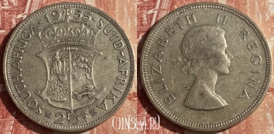 Южная Африка 2 1/2 шиллинга 1955 г. Ag, KM# 51, 052p-073 ♛
