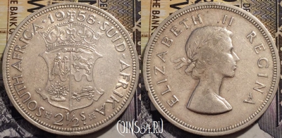 ЮАР 2 1/2 шиллинга 1958 года, Ag, KM# 51, 239-067