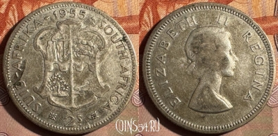 Южная Африка 2 шиллинга 1955 г. Ag, KM# 50, 357s-102 ♛