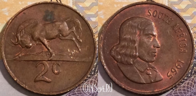 ЮАР 2 цента 1965 года, SOUTH AFRICA, KM# 66.1, 191-077